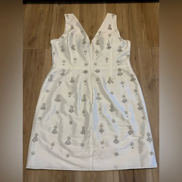 Adrianna Papell Women's Beaded Taffeta Mini Dress white Size 14 *Flaw - Picture 7 of 9